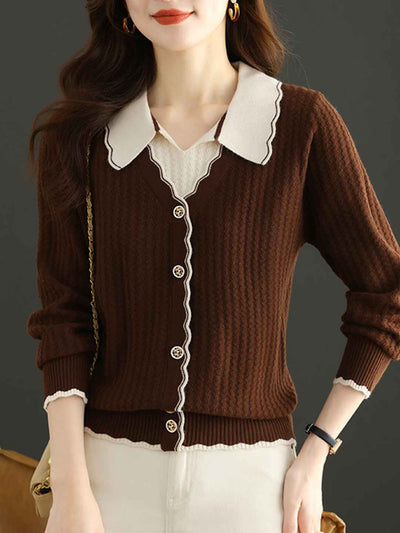 Camila Casual Lapel Mock Two-Piece Knitted Pullover Top