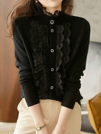 Khloe Retro Ruffle Collar Lace Knitted Cardigan