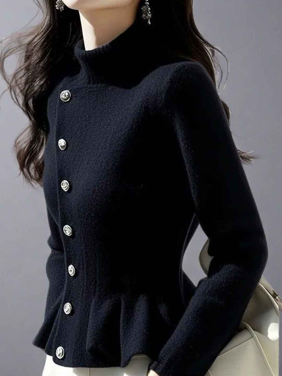 Valeria Slim Turtleneck Solid Color Pullover Knitted Top