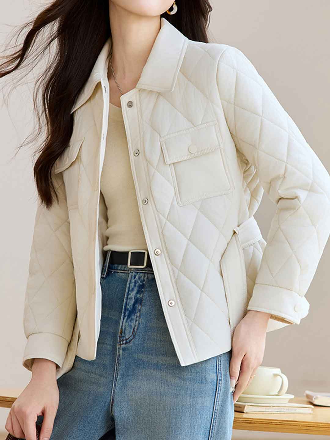 Chloe Classic Lapel Diamond Solid Color Winter Coat