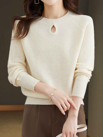 Sophie Classic Crew Neck Hollowed Solid Color Knitted Sweater
