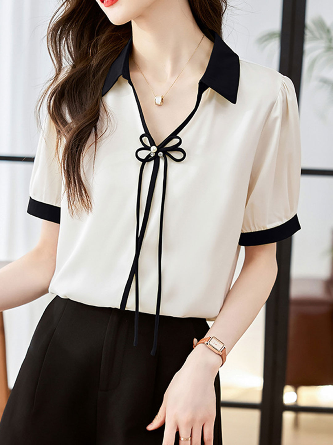 Lauren Casual Puff Sleeve Bow Shirt