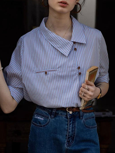 Caroline Classic Slant Collar Striped Shirt