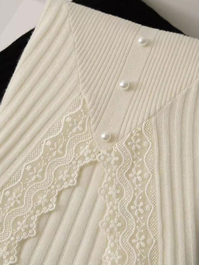 Victoria Elegant V-neck Hollowed Lace Knitted Top