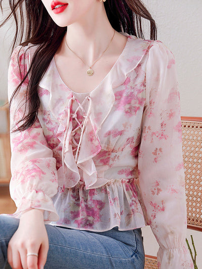 Madeline Casual V-Neck Auricular Floral Top