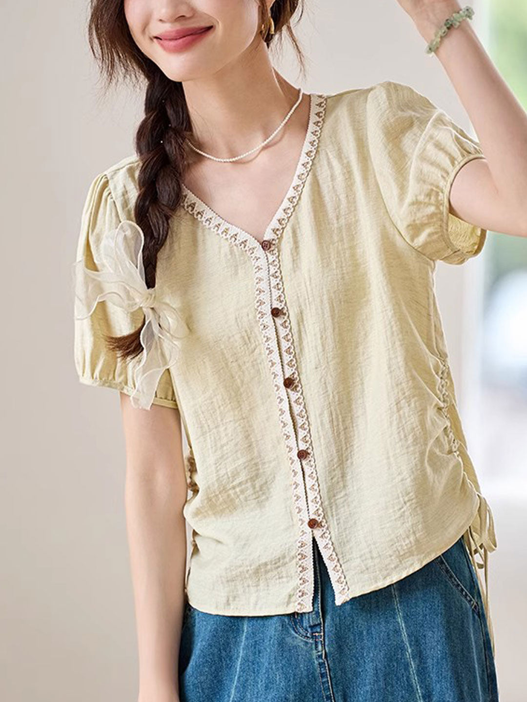 Camila Elegant V-Neck Solid Color Top