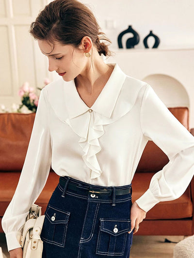 Mia Classic Ruffle Collar Satin Shirt