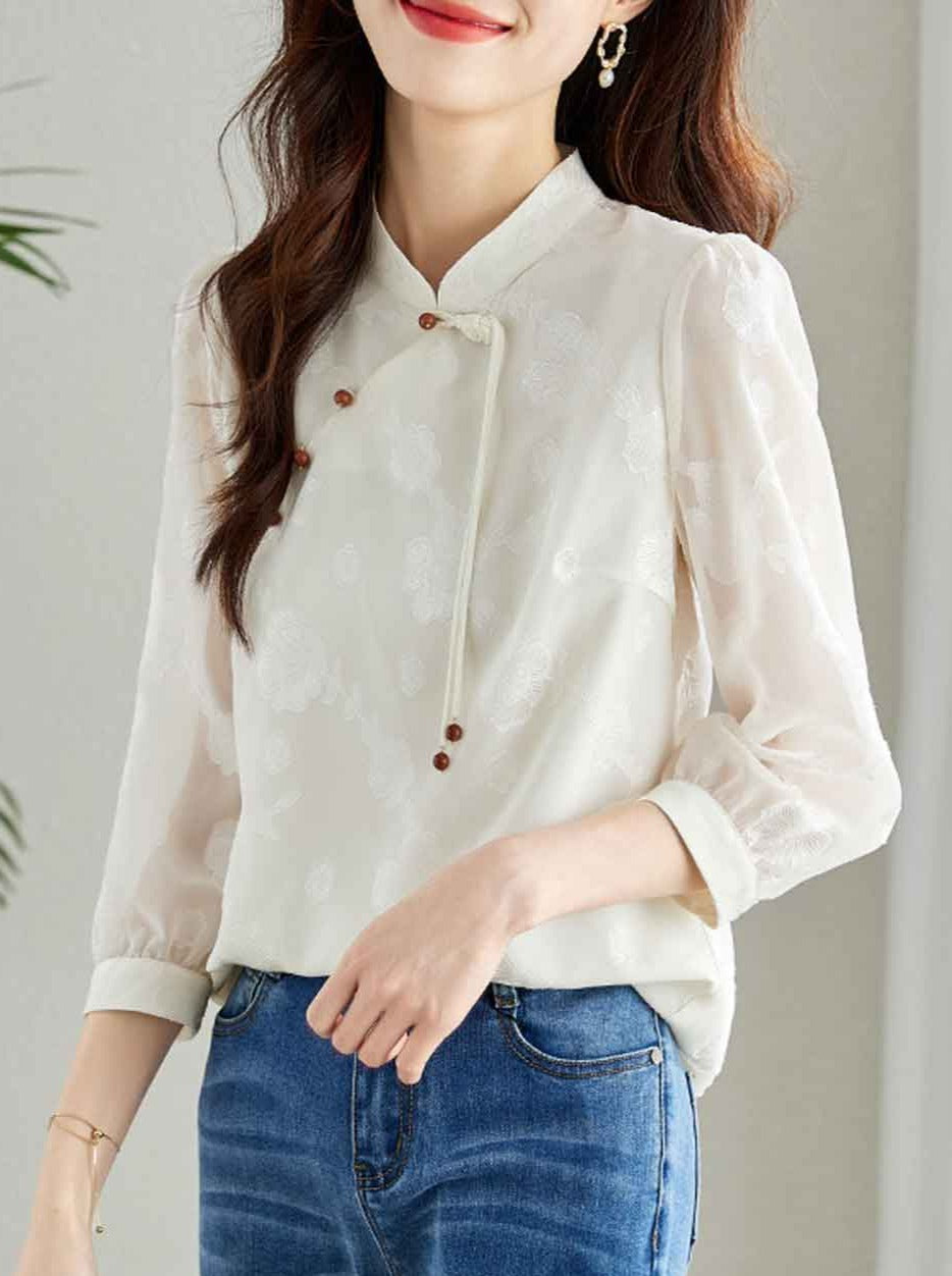 Jasmine Classic Buttoned Floral Textured Shirt