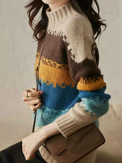 Brooke Classic Turtleneck Colorblocked Knitted Sweater