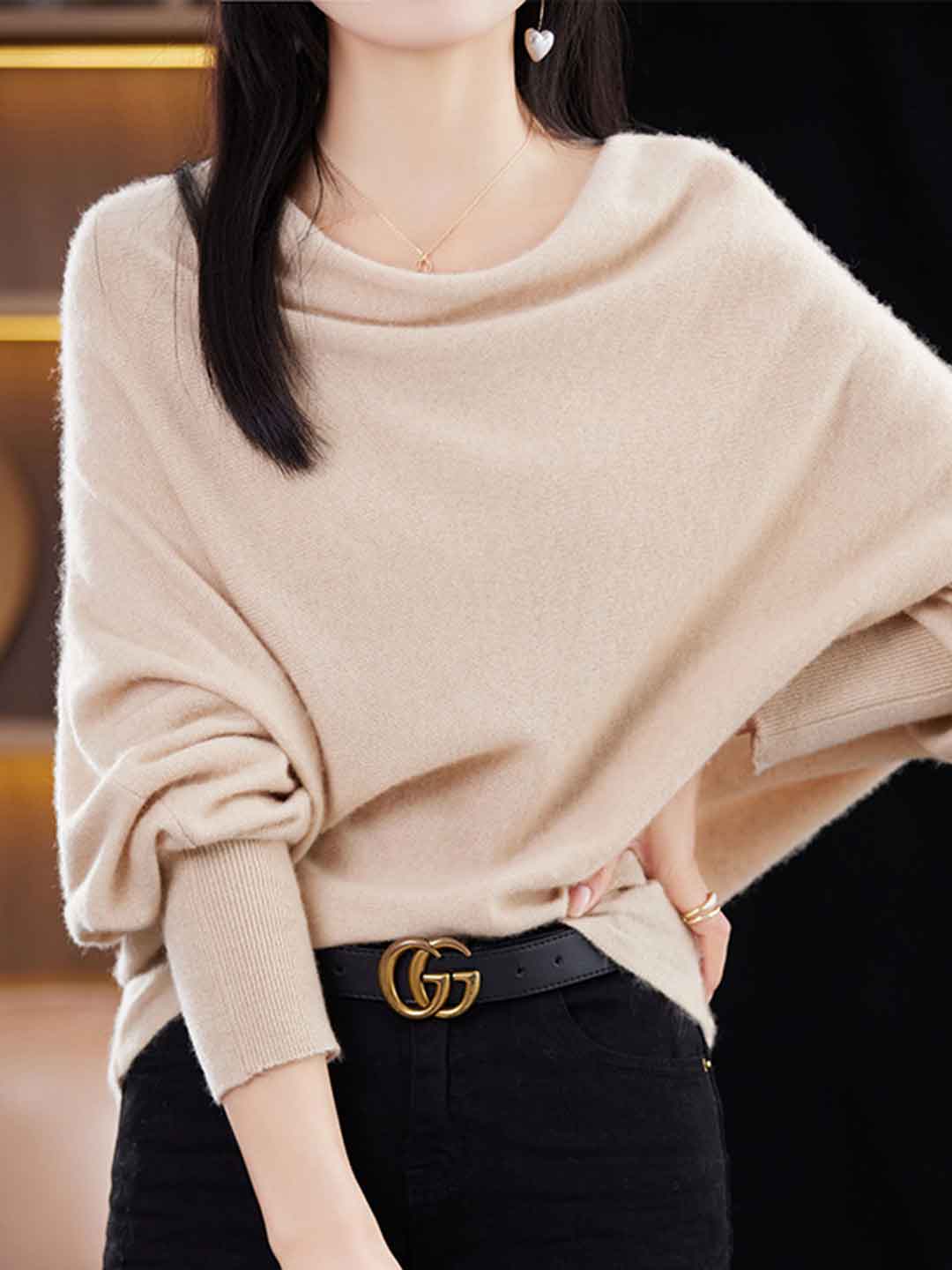 Ava Loose Swing Collar Batwing Sleeve Knitted Top