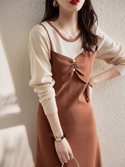 Grace Retro Patchwork Contrasting Knitted Dress