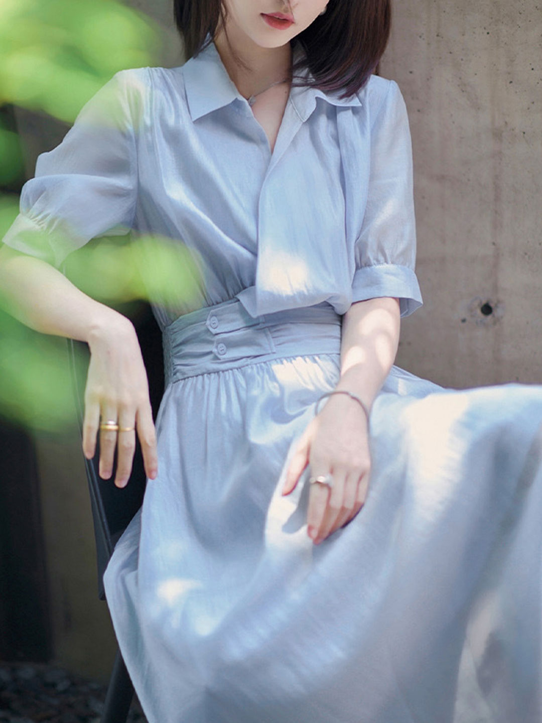 Anna Retro Puff Sleeve Lapel Dress-White