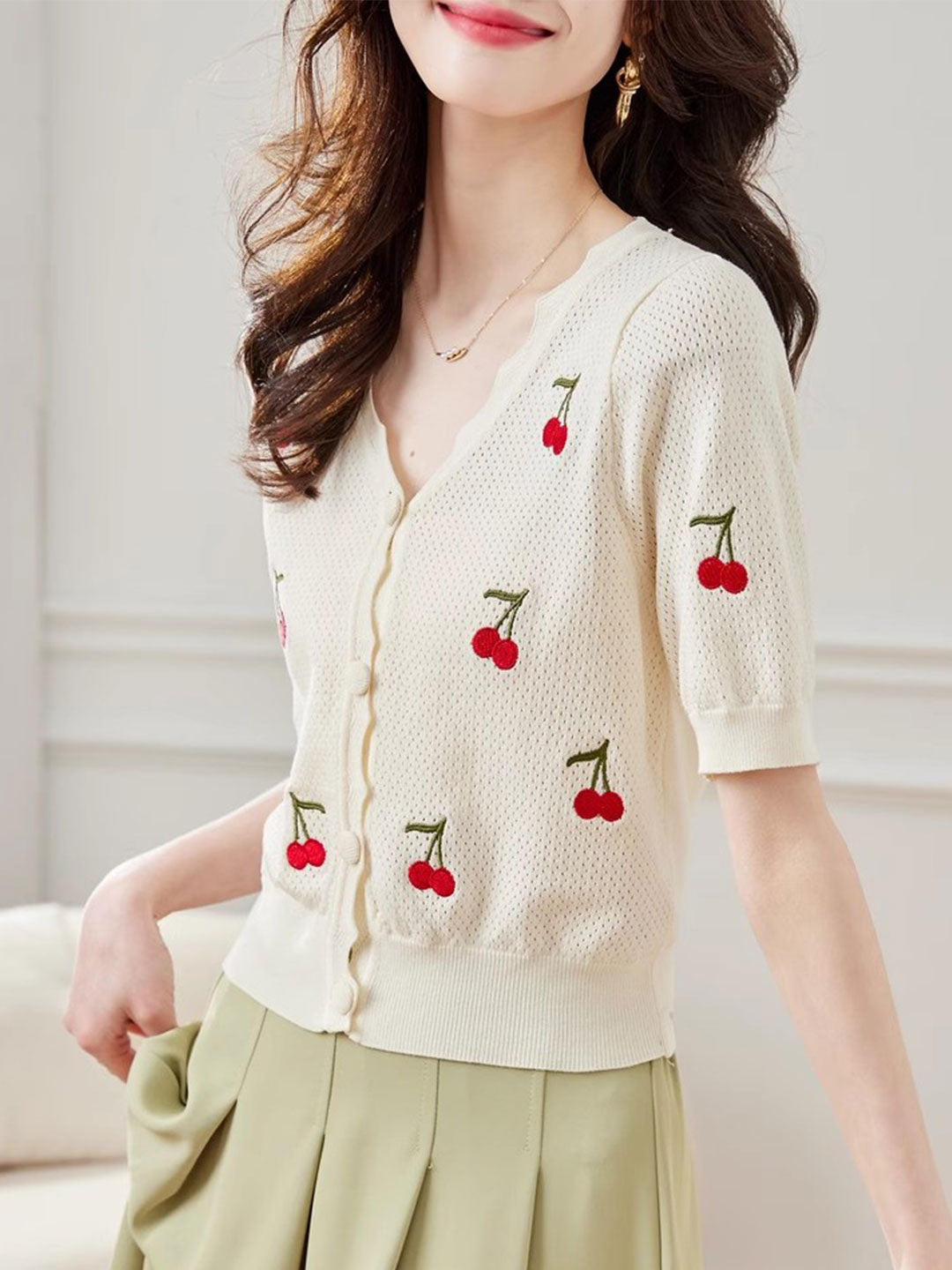 Natalie Classic Embroidered Hollowed Knitted Top