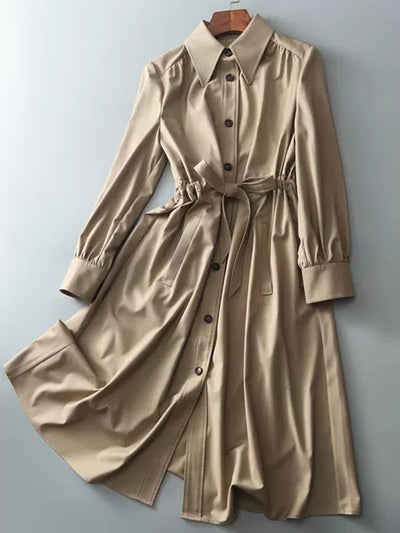 Jessica Elegant Polo Collar Solid Color Trench Coat