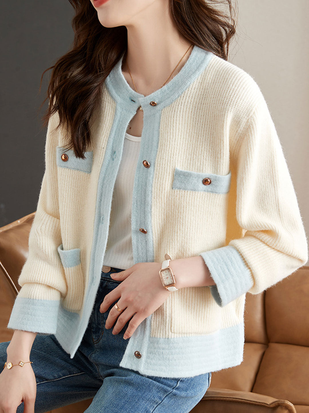 Sarah Classic Crew Neck Knitted Cardigan