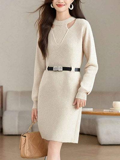 Sarah Elegant Crew Neck Hollowed Knitted Dress