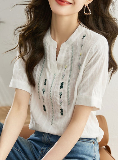 Maya Retro Embroidered Chiffon Shirt