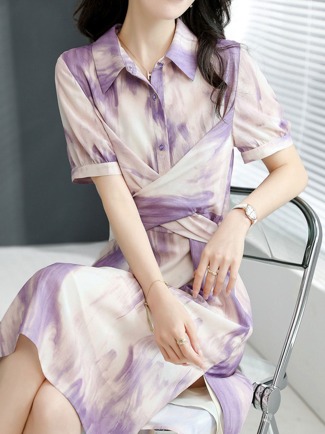 Kayla Elegant Printed Chiffon Dress