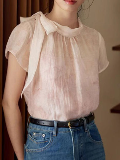 Caroline Elegant Crew Neck Tie Blouse