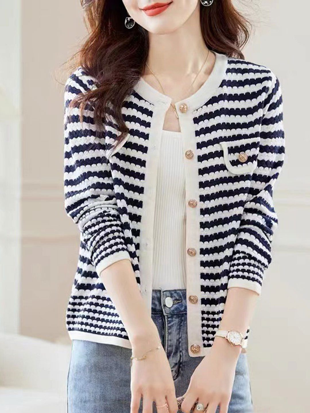 Olivia Classic Contrasting Striped Knitted Cardigan