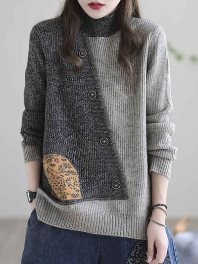 Mya Loose Crew Neck Colorblock Knitted Pullover Top