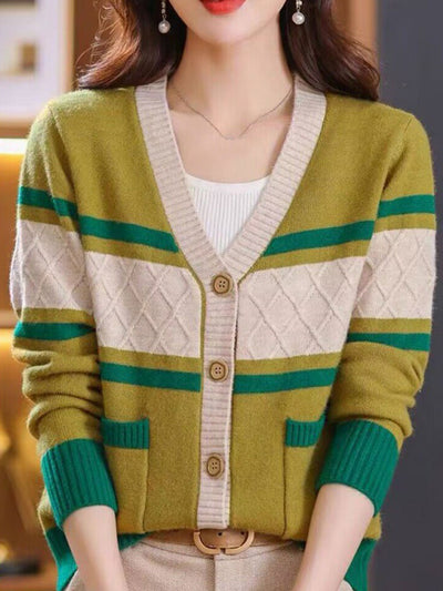 Taylor Classic V-neck Colorblock Knitted Cardigan