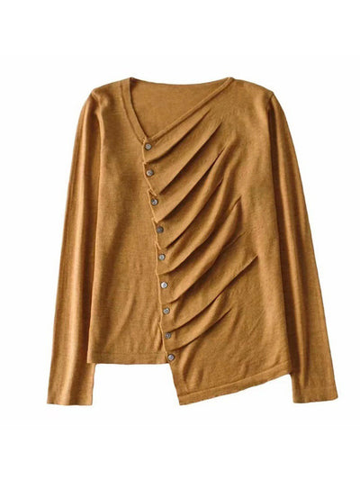Sarah Loose Pleated Asymmetrical Knitted Top-Gray