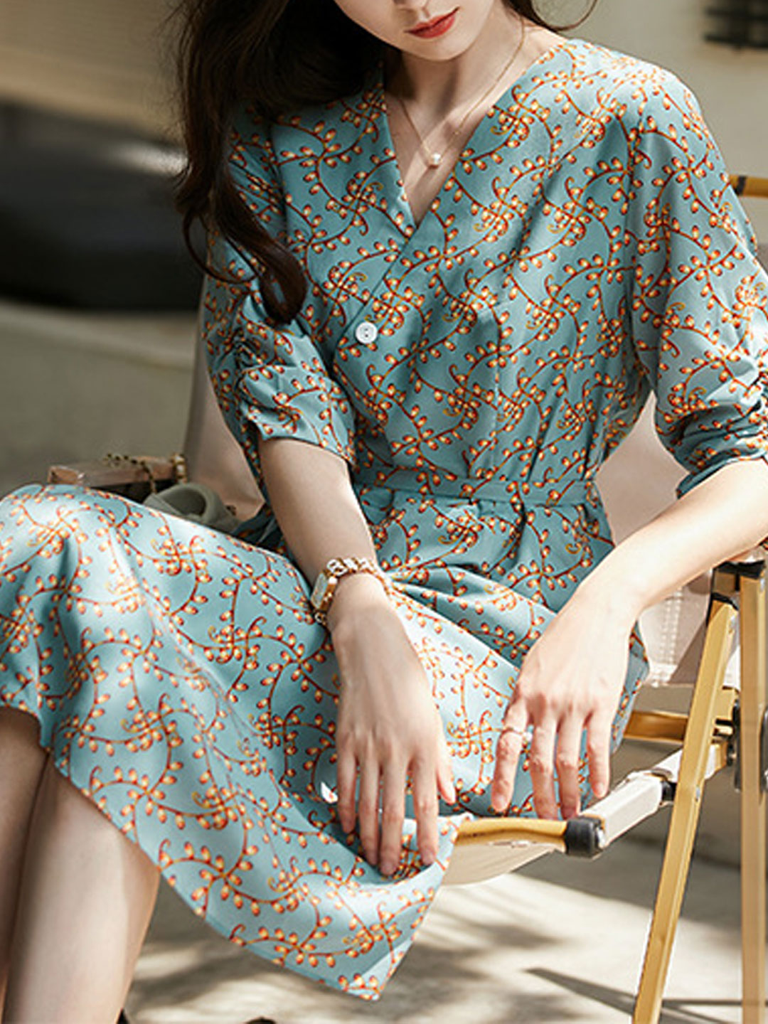 Zoe Elegant Printed Chiffon Wrap Dress