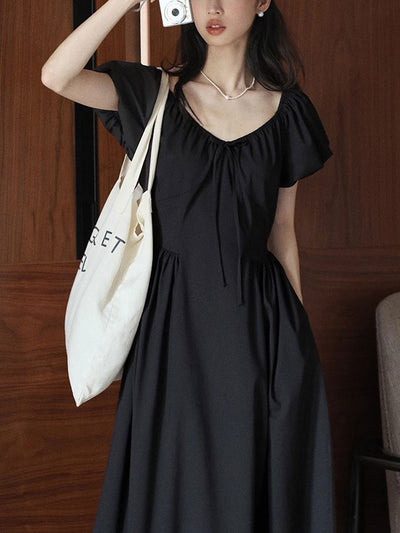 Kylie Vintage V-Neck Puff Sleeve Dress