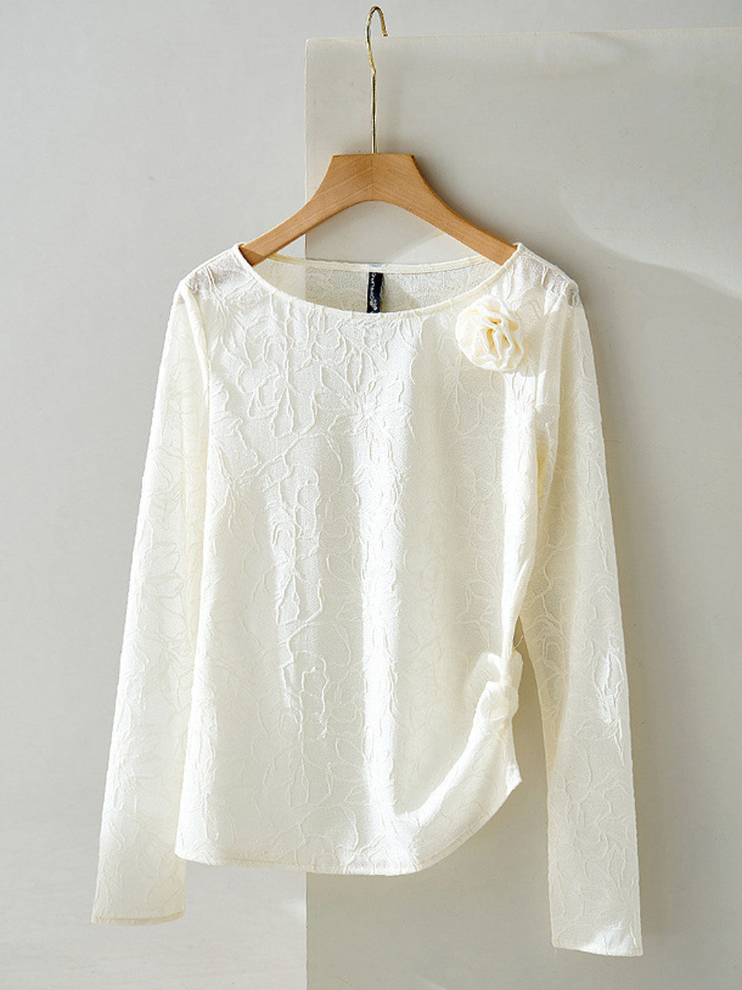 Arianna Casual Crew Neck Asymmetrical Jacquard Top