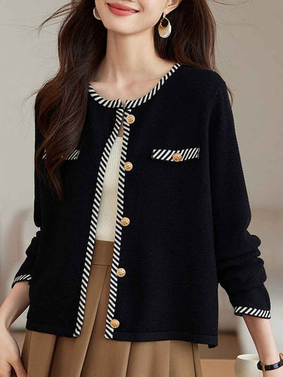 Caroline Elegant Crew Neck Tweed Cardigan