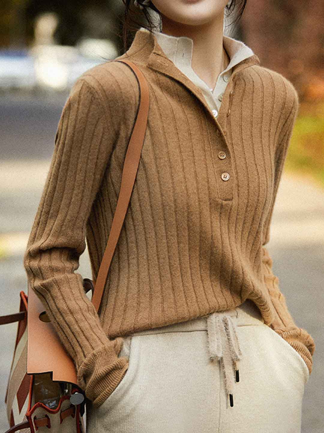 Jocelyn Classic Lapel Two-Breasted Knitted Sweater
