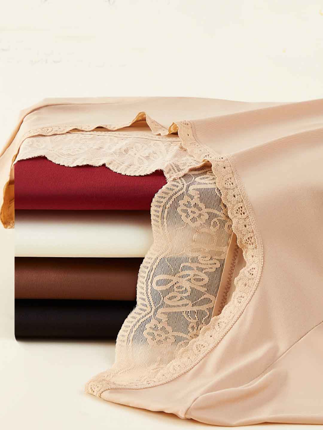 2pcs Women'S Lace Crew Neck Ultra-Thin Seamless Underwear Set