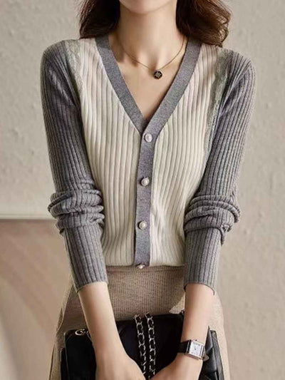 Charlotte Slim V-Neck Lace Knitted Cardigan