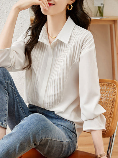 Layla Classic Polo Collar Pleated Shirt