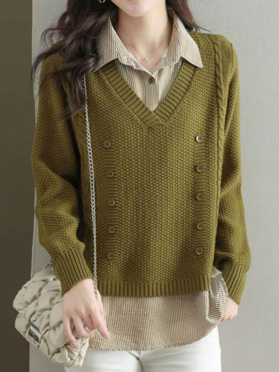 Jocelyn Loose Mock Two-Piece Striped Knitted Top