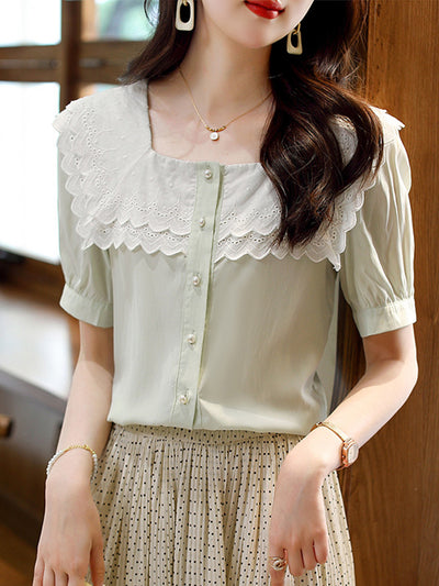 Mariah Retro Square Neck Chiffon Top