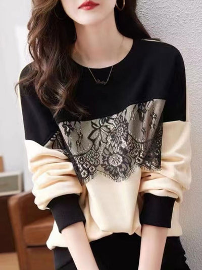 Brianna Loose Lace Patchwork Knitted Pullover Sweater
