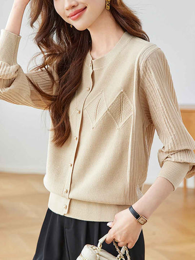 Maya Classic Crew Neck Patchwork Knitted Cardigan