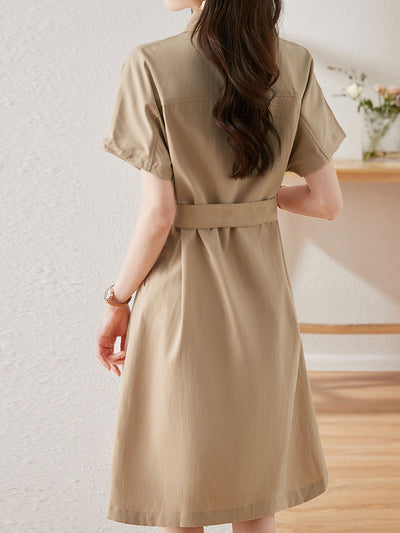 Andrea Retro Waisted Paneled Shirt Dress