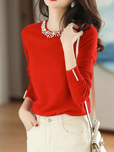 Elizabeth Elegant Beaded Pullover Knitted Top-Yellow