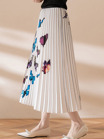 Abigail Classic Butterfly Printed Pleated Skirt
