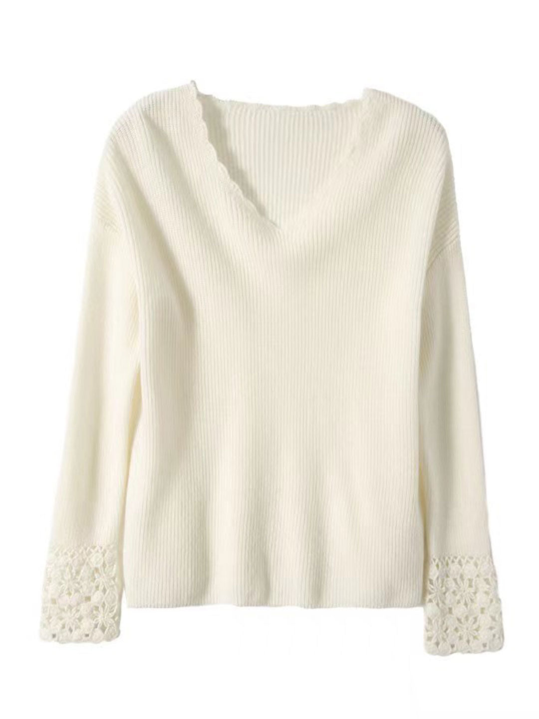 Chloe Retro Hollowed Loose Knitted Pullover Sweater-White