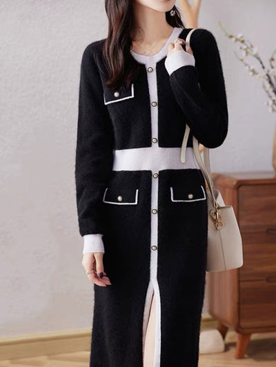 Paige Elegant Buttoned Contrast Knitted Dress