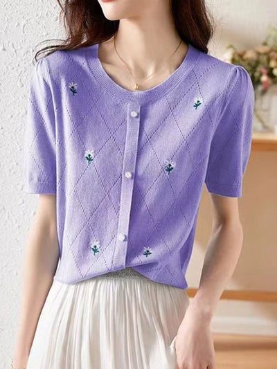 Natalie Classic Diamond Knitted Top-Purple