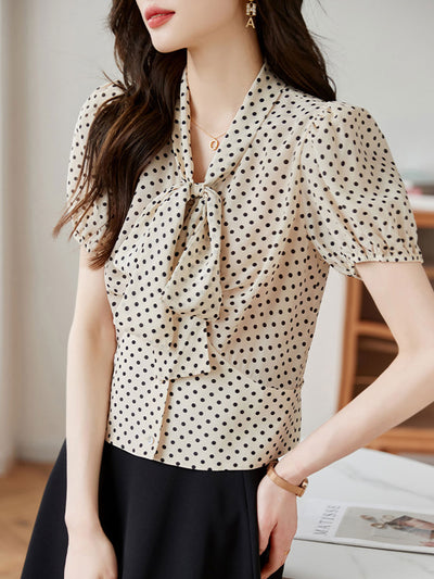 Molly Loose Polka Dot Bow Puff Sleeve Top