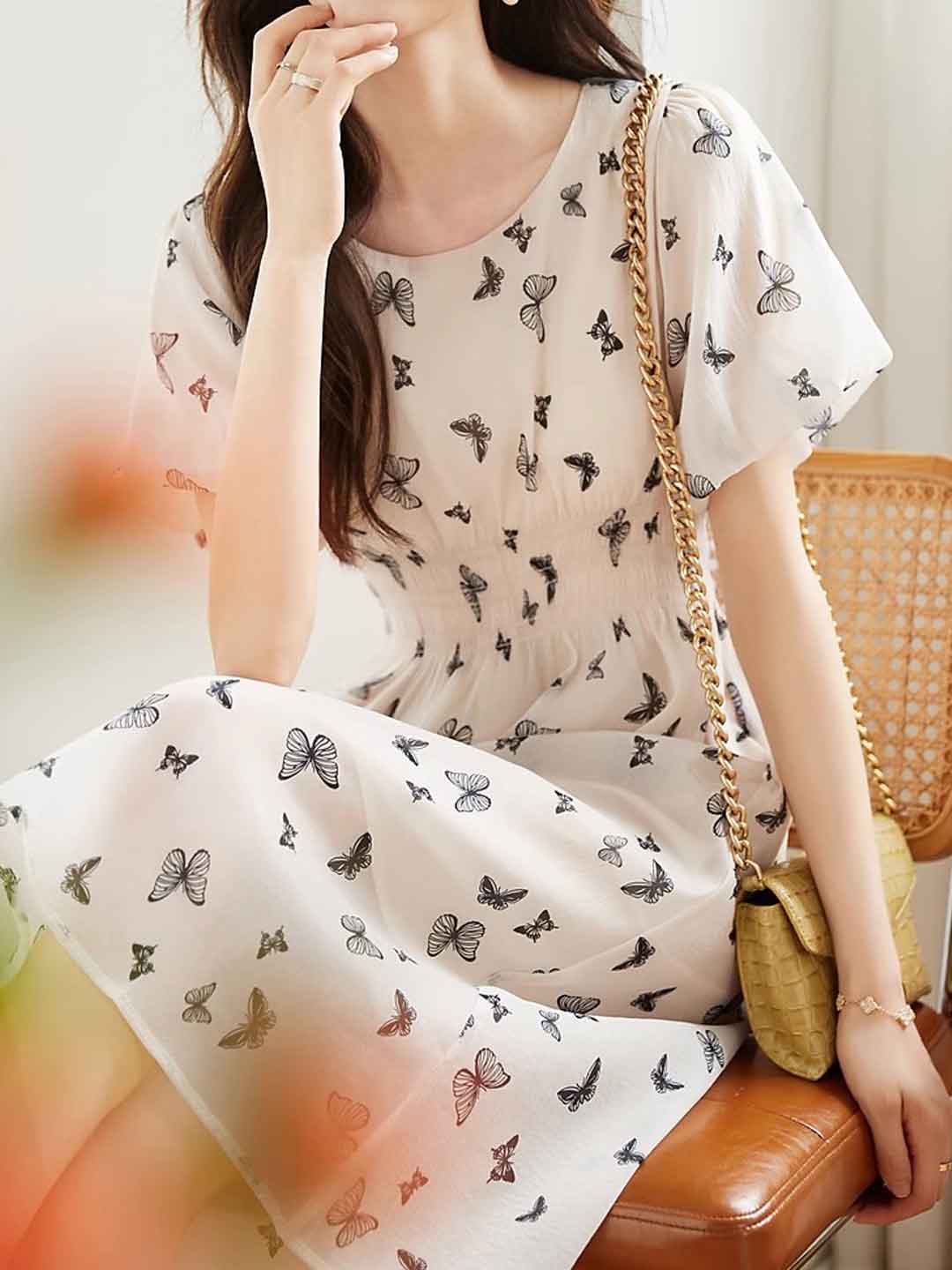 Emma Elegant Butterfly Printed Dress