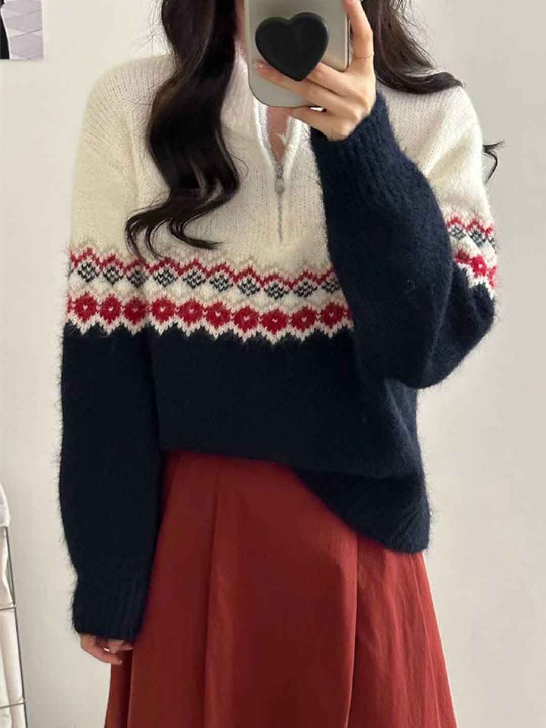 Madison Retro Turtleneck Fair Isle Knitted Sweater