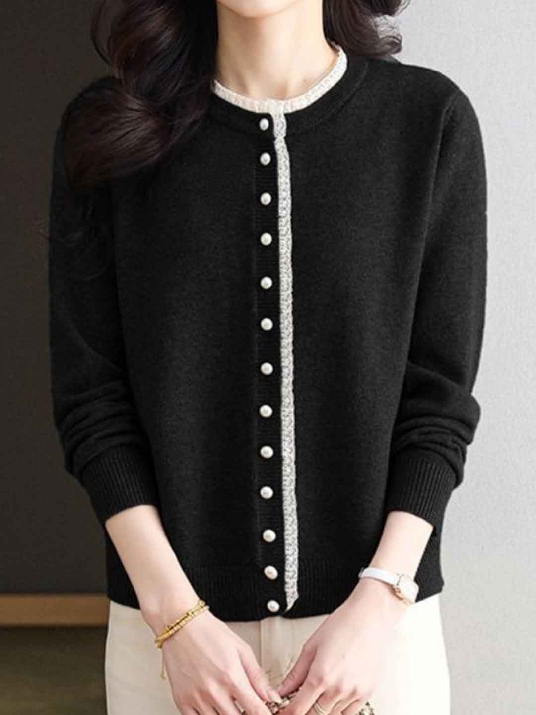 Emma Loose Crew Neck Lace Knitted Cardigan