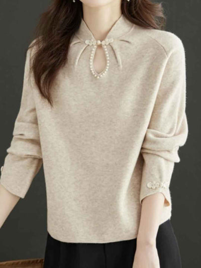 Abigail Loose Knot Buttons Solid Color Knitted Top